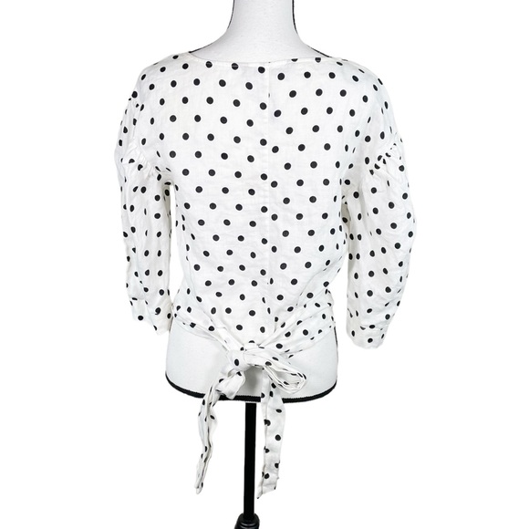 Zara Polka Dot Linen Tie Waist Blouse - Picture 6 of 9